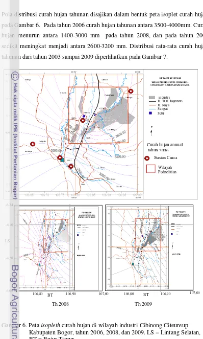 Gambar 6. Peta isopleth curah hujan di wilayah industri Cibinong Citeureup 