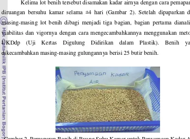 Gambar 2. Pemaparan Benih di Ruang Suhu Kamar untuk Penyamaan Kadar Air 