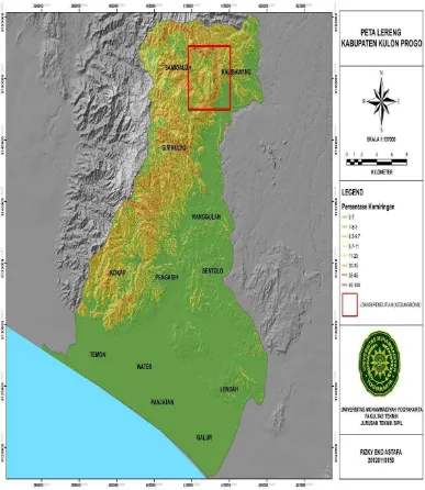 Gambar 3.1. Peta kemiringan lereng di kabupaten Kulonprogo 