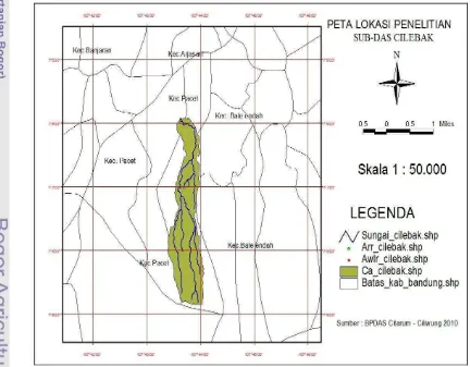 Gambar 2. Peta lokasi penelitian Sub-DAS Cilebak. 