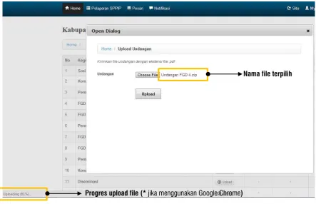 gambar dibawah ini. Selanjutanya Klik tombol Upload  untuk meng-upload undangan, apabila browser yang digunakan adalah Google Crome maka akan muncul progres upload pada sudut kiri bawah layar browser