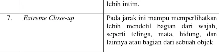 Tabel 1.4. Jenis-Jenis Angle Kamera. 