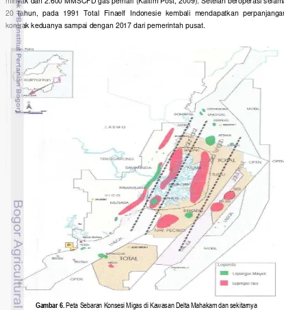 Gambar 6. Peta Sebaran Konsesi Migas di Kawasan Delta Mahakam dan sekitarnya Sumber: PKSPL-IPB, 2002 