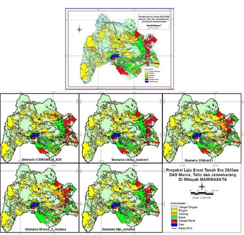 Tabel 2 Estimasi erosi tahunan pada tiga DAS, dan daerah tangkapan dari Bendung Lekopancing dan Dam Bili-Bili