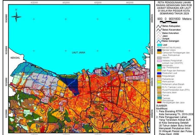 Gambar 4. Peta penggunaan lahan rawan genangan banjir dan rob akibat kenaikan air laut di Wilayah Pesisir  Kota Semarang tahun 2029 