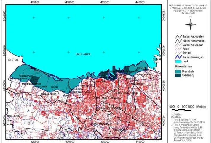 Gambar 4. Peta kerentanan total akibat kenaikan air laut di wilayah pesisir kota semarang tahun 2029 