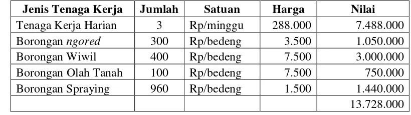 Tabel 4. Rincian Tenaga Kerja pada budidaya paprika di PT Saung Mirwan 