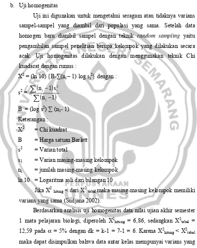 1 mata pelajaran biologi, diperoleh X212,59 pada hitung = 6,86, sedangkan X2tabel = α = 5% dengan dk = k-1 = 7-1 = 6