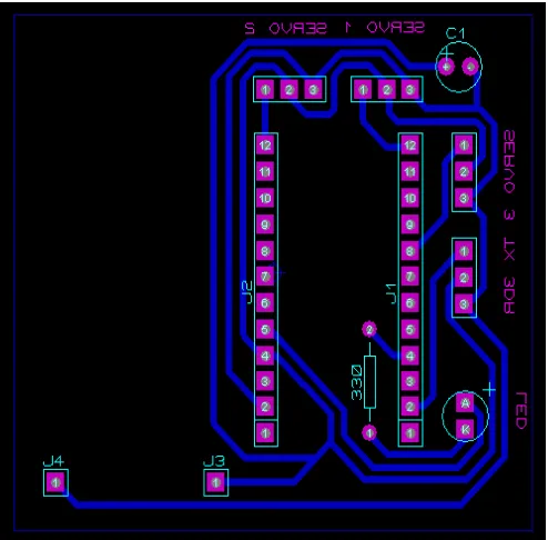 Gambar 3.9 Desain Jalur Shield Board Untuk Head unit Pada PROTEUS 