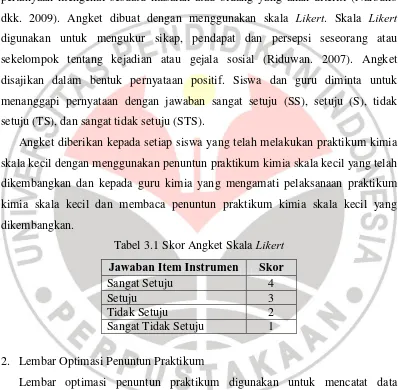 Tabel 3.2 Tabel Pengamatan pada Lembar Observasi Optimasi Penuntun Praktikum 