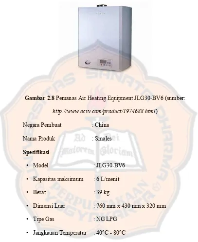 Gambar 2.8 Pemanas Air Heating Equipment JLG30-BV6 (sumber: 