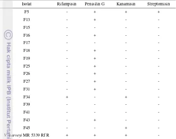 Tabel 3. Hasil uji sensitivitas antibiotik pada konsentrasi 50 µg/ml 