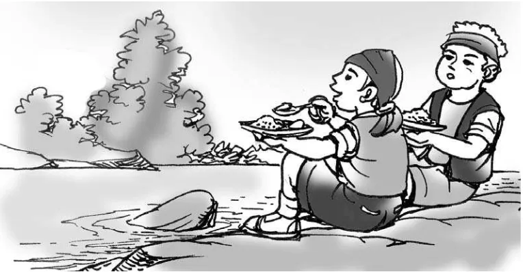 Gambar 2.1 : soma dan sukra sedang makan di tepi sungai