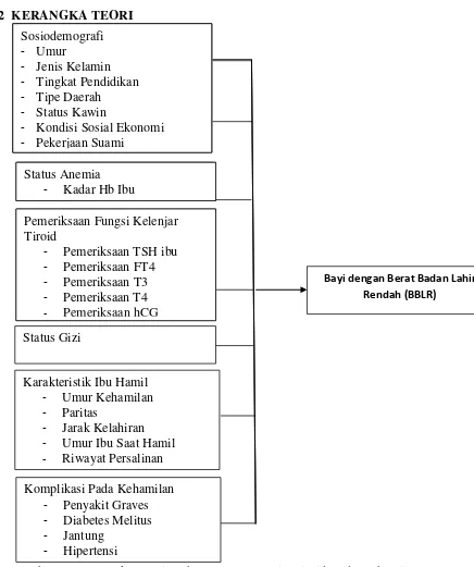 Gambar 2.4 Kerangka Teori Hubungan Status Hipertiroid Pada Kehamilan Dengan Riwayat Kelahiran Bayi Berat Badan Rendah (BBLR) Di Kabupaten Magelang Tahun 2014.(Sumber : Guyton (1995), Hendy Mulyawan (2009), Irma D.M