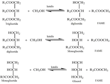 Gambar 2.2 Mekanisme Umum Trasesterifikasi [38] Faktor-faktor yang mempengaruhi reaksi transesterifikasi katalis heterogen 