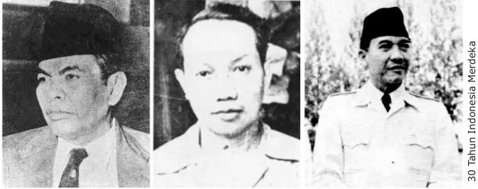 Gambar 1.4 Moh. Yamin, Soepomo, dan Soekarno adalah peletak dasar negara Pancasila.