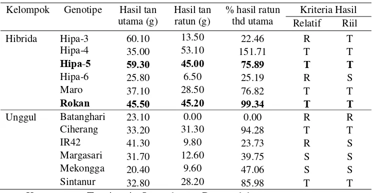 Gambar 3.  Grafik waktu keluar ratun,  jumlah anakan ratun dan hasil ratun 