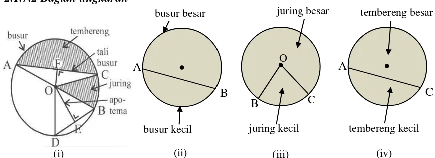Gambar 2.1 (i) Bagian-bagian Lingkaran, (ii) Busur Lingkaran, (iii) Juring 