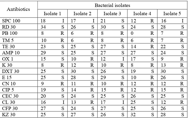 Table 2 Antibiotic sensitivity of the five isolates  