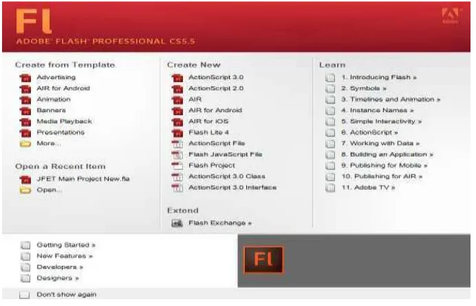 Gambar 2.9 Tampilan Awal Adobe Flash Professional CS5.5 