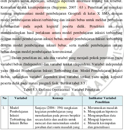 Tabel 3.3. Definisi Operasional  Variabel Penelitian 