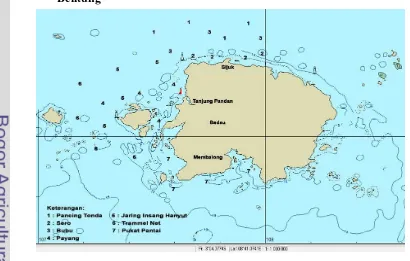 Gambar 7 Peta daerah penangkapan ikan di Kabupaten Belitung 