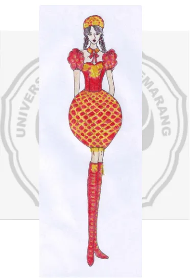 Gambar 2.9 Desain Sajian Busana Fantasi Putri Lampion Dengan Hiasan Benang Bordir 
