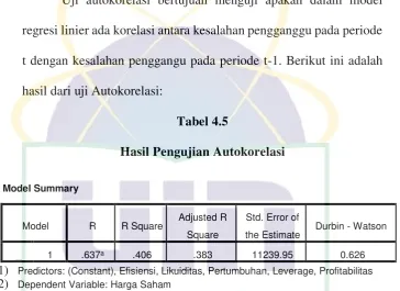 Tabel 4.5 Hasil Pengujian Autokorelasi 