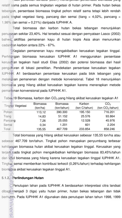 Tabel 19 Biomassa, karbon dan CO2