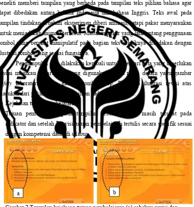 Gambar 7 Tampilan kejelasan tujuan pembelajaran (a) sebelum revisi dan   (b) sesudah revisi 