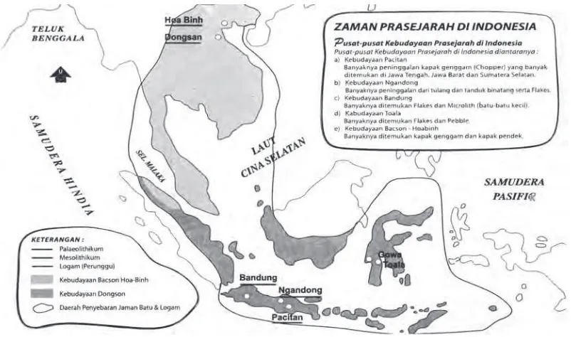 Gambar 2.6 Pusat-pusat kebudayaan prasejarah di Indonesia.Sumber: Atlas Sejarah Indonesia dan Dunia