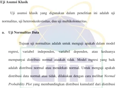 grafik normal probability plot. Dasar pengambilan keputusannya adalah 