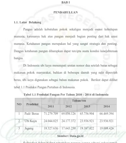tabel 1.1 Produksi Pangan Pertahun di Indonesia. 
