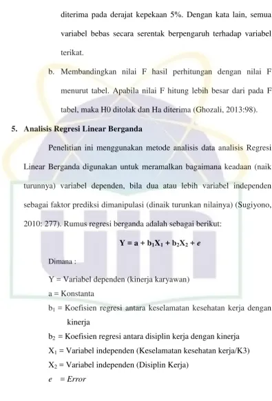 tabel, maka H0 ditolak dan Ha diterima (Ghozali, 2013:98). 