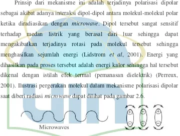 Gambar 2.6 Pergerakan molekul dipolar teradiasi microwave 