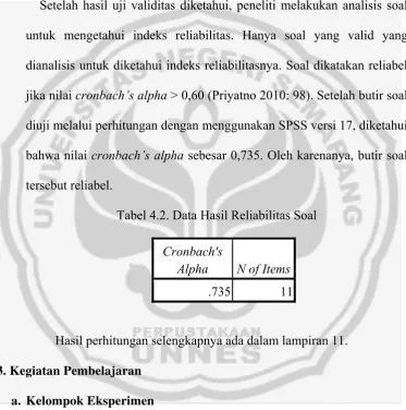 Tabel 4.2. Data Hasil Reliabilitas Soal 