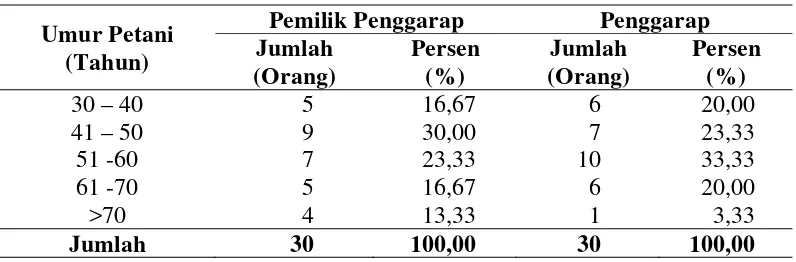 Tabel 5. Karakteristik Petani Responden Berdasarkan Umur Petani di Desa Pasir Gaok Tahun 2010 