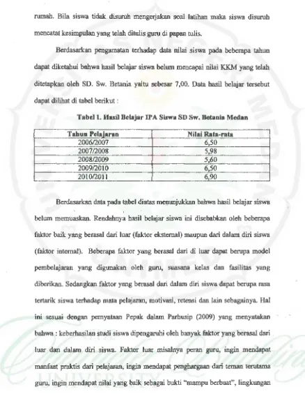 Tabell. Basil Belajar IP A Siswa SD Sw. Betania Medan 