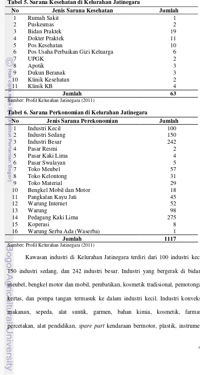 Tabel 5. Sarana Kesehatan di Kelurahan Jatinegara 