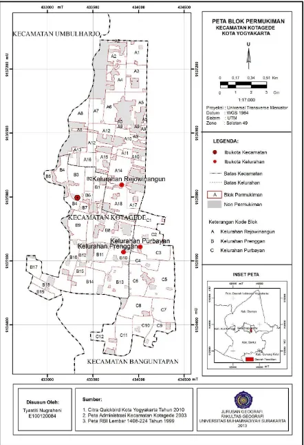 Gambar 1 Peta Blok Permukiman Kecamatan Kotagede Kota Yogyakarta 