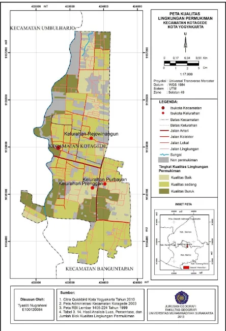 Gambar 2 Peta Kualitas Lingkungan Permukiman Kecamatan Kotagede Kota Yogyakarta 
