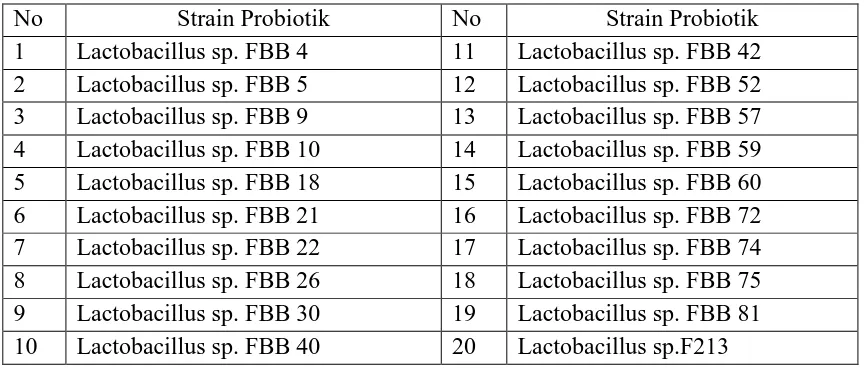 Tabel 2. Strain Bakteri asam laktat yang dipergunakan dalam penelitian 