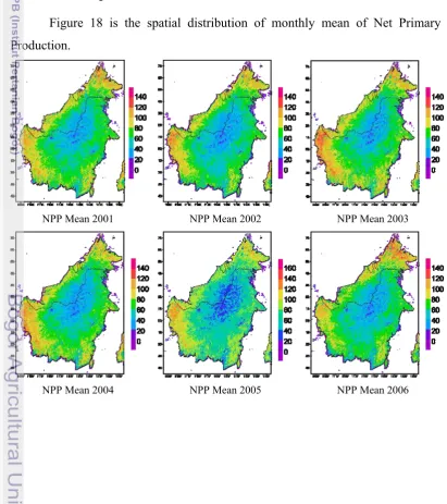 Figure 18 is the spatial distribution of monthly mean of Net Primary 