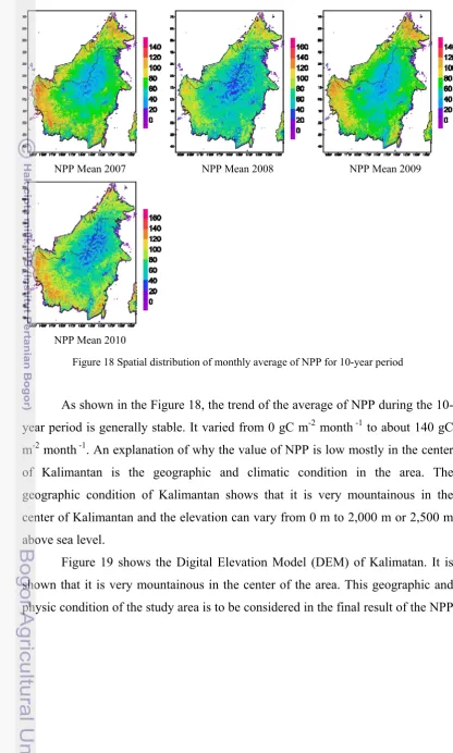 Figure 19 shows the Digital Elevation Model (DEM) of Kalimatan. It is 