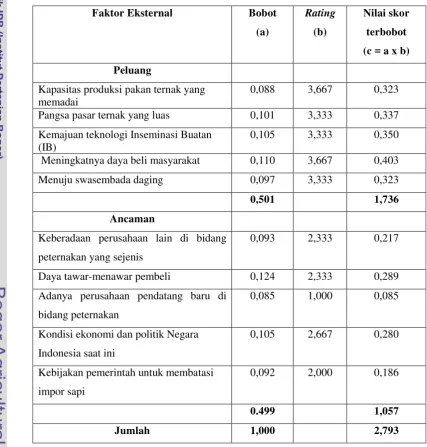 Tabel 9. Perhitungan matriks EFE 