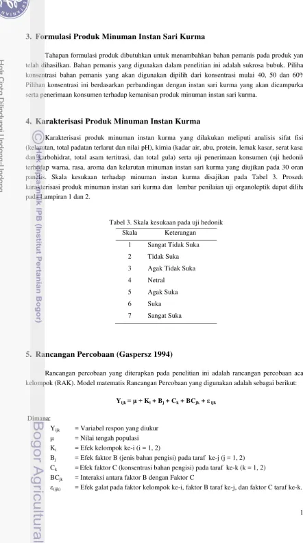 Tabel 3. Skala kesukaan pada uji hedonik 