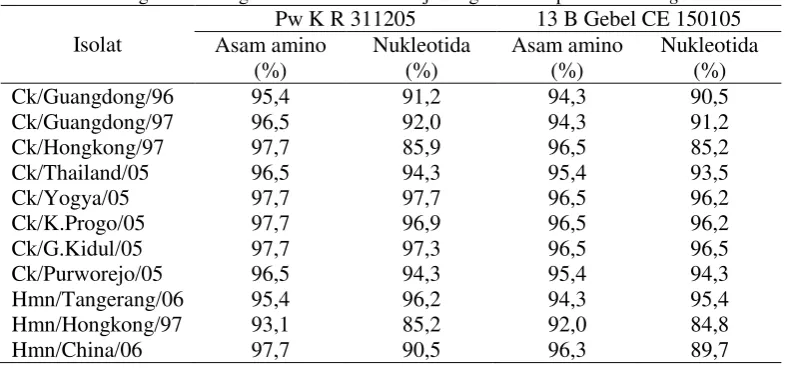 Tabel 1.  Tingkat homologi antara kedua isolat uji dengan beberapa isolat dari  genebank 