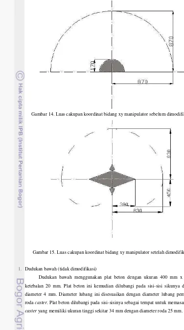 Gambar 14. Luas cakupan koordinat bidang xy manipulator sebelum dimodifikasi 