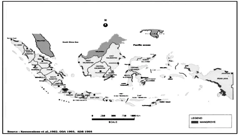 Gambar 1. Penyebaran Mangrove di Indonesia (Sumber: LPP Mangrove, 2006) 