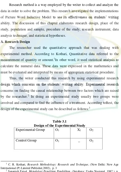 Table 3.1 Design of the Experimental Study 